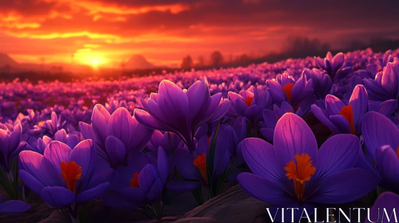 AI ART Vibrant Purple Flowers During Sunset