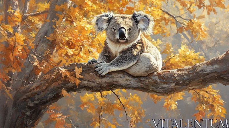 AI ART Koala Among Golden Leaves