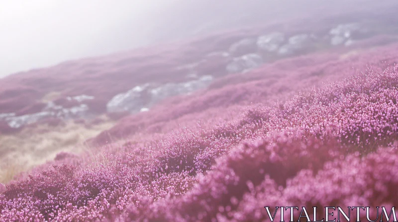 AI ART Misty Hillside with Purple Flowers