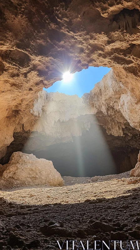 AI ART Sunlight Streaming through Cave Ceiling