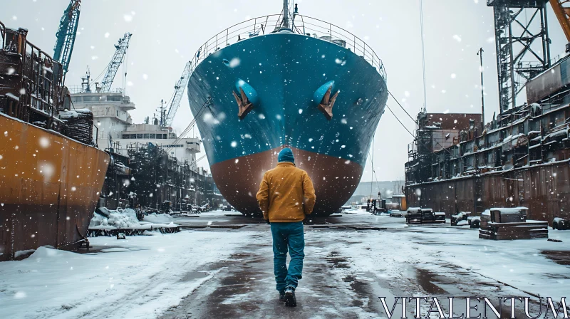 Giant Vessel in Winter Dock AI Image