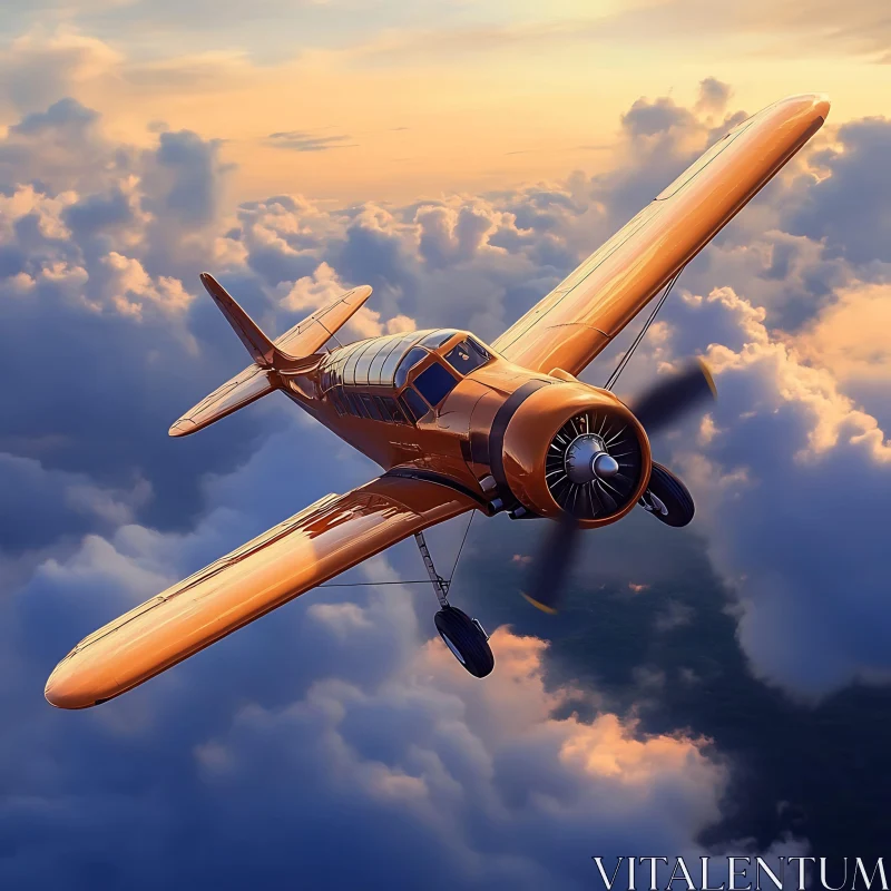 Retro Aircraft Gliding Through a Sunset Sky AI Image