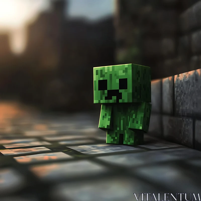 AI ART Lonely Minecraft Creeper at Sunset