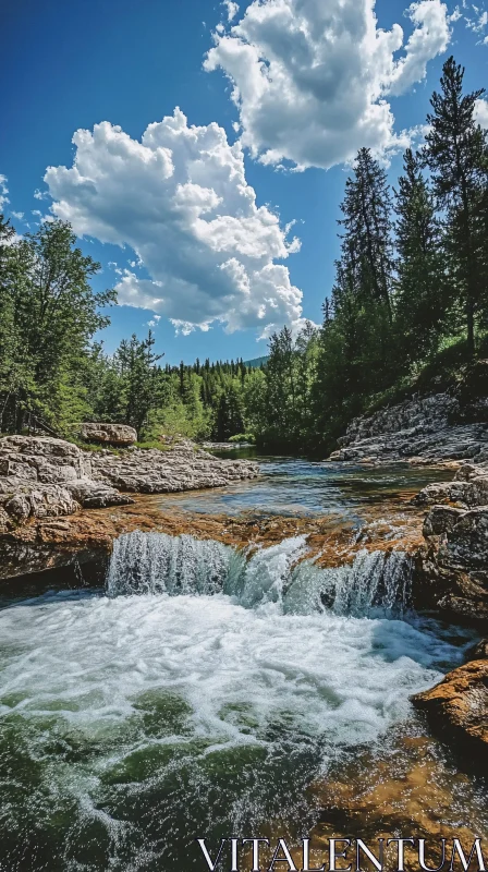 AI ART Serene Waterfall and Forest Scene