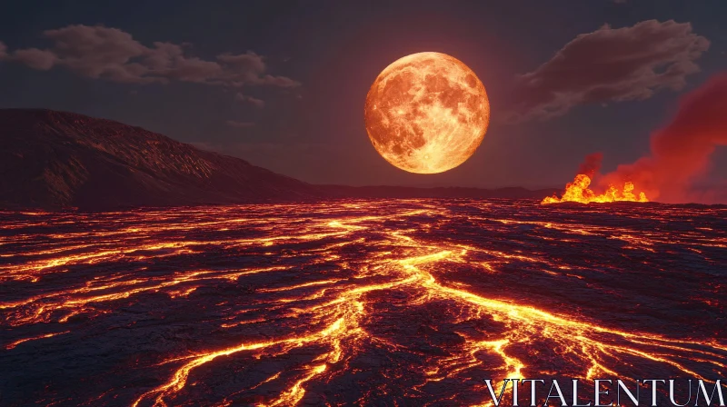 AI ART Lava Field Under Full Moon