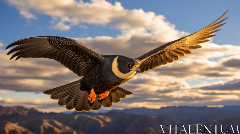 Majestic Falcon Soaring High Over Mountains AI Image