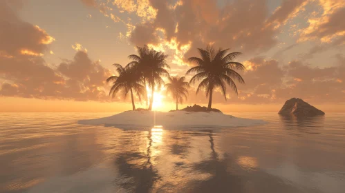 Palm Trees and Golden Sunset on a Tranquil Island