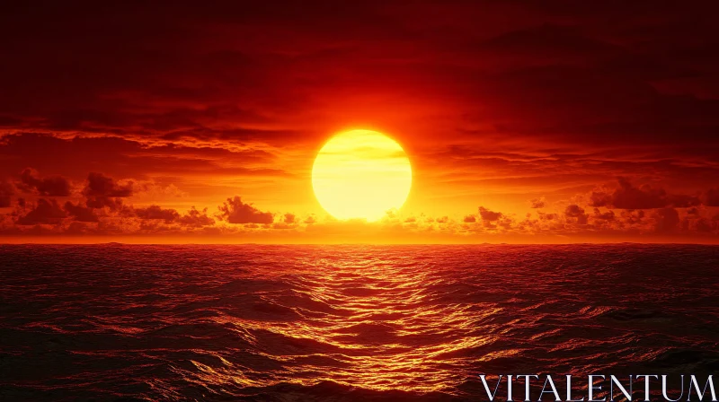 Fiery Ocean Sunset AI Image