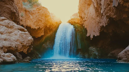 Tranquil Pool with Sunlit Waterfall