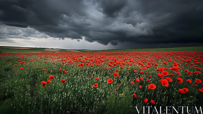 Poppy Field Before Storm AI Image