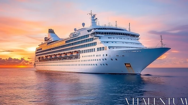 Luxury Voyage: Cruise Ship at Sunset AI Image