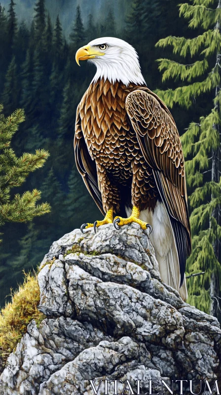 Eagle Perched in Verdant Wilderness AI Image