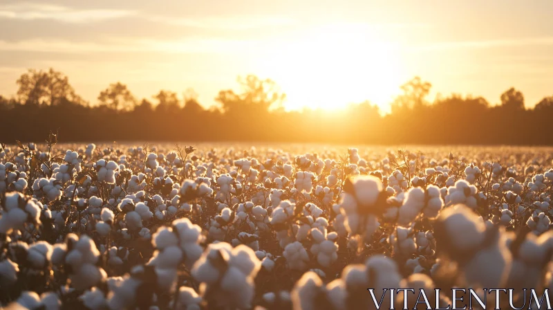 Golden Sunset Over Cotton Field AI Image