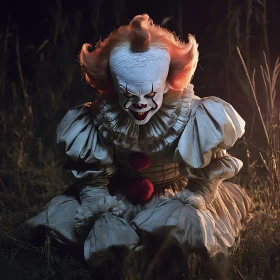 Eerie Clown in Dark Field