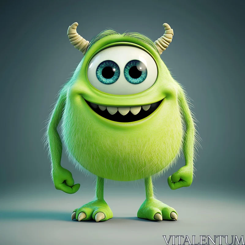 Friendly Green Monster with Wide Smile AI Image