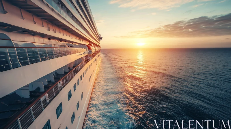 Serene Ocean Sunset with Cruise Ship AI Image