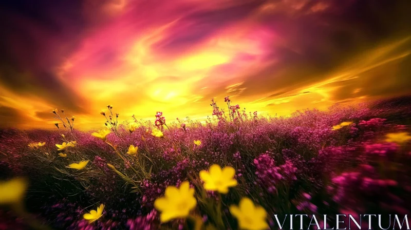 Colorful Flower Field During Sunset AI Image