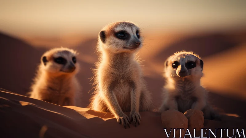 Golden Light Meerkats in the Desert AI Image