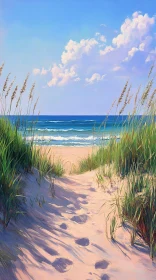 Beach Landscape with Sand Dunes and Ocean Waves