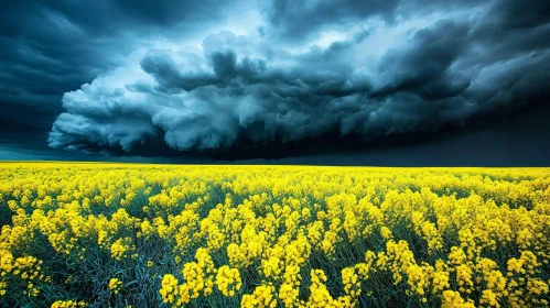 Storm Clouds Over Yellow Flower Field