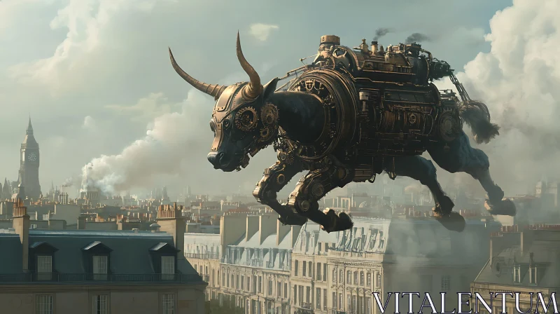 Retro-Futuristic Bull in Industrial Age AI Image