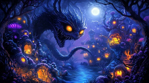 Enchanted Forest Dragon at Night