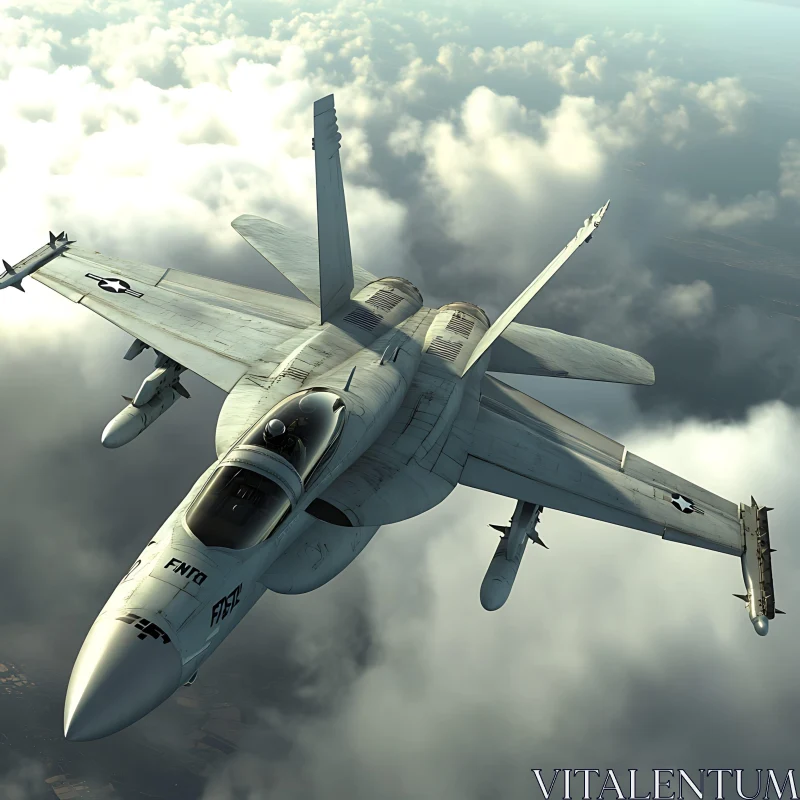 Military Jet in Flight Over Cloudscape AI Image