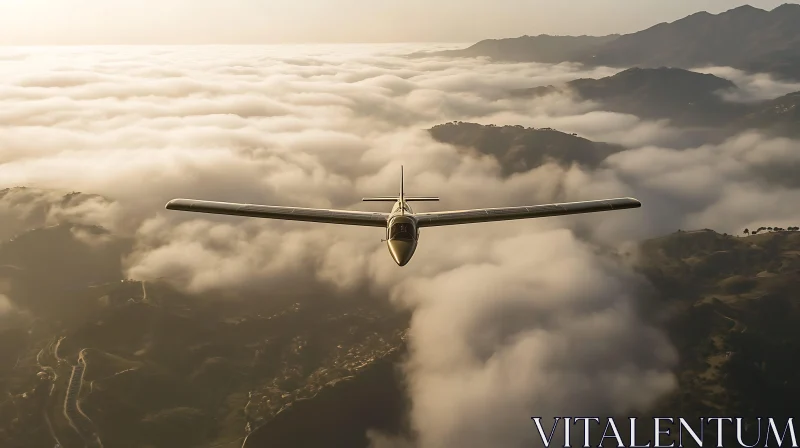 Solitary Glider Soaring Over Cloudscape AI Image