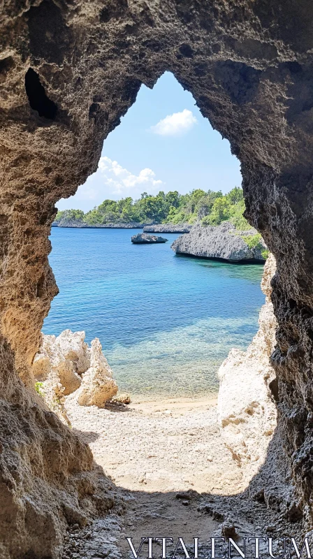 AI ART Tranquil Seascape from Cave Perspective