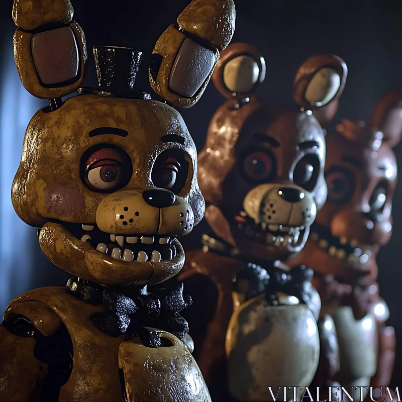 Animatronic Bears with Unsettling Expressions AI Image