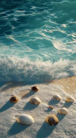 Tranquil Beach Scene with Seashells and Waves