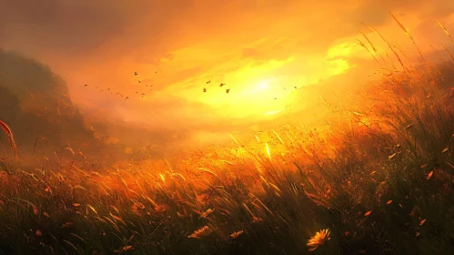 Warm Sunset Over a Tranquil Field