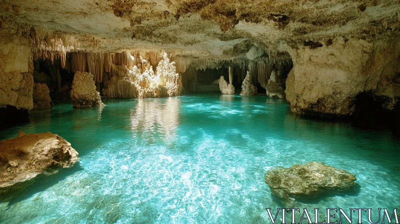 AI ART Incredible Subterranean Cave with Turquoise Waters