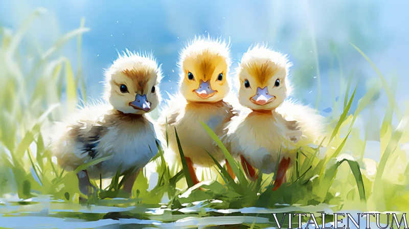 Joyful Baby Duck Paintings - Cartoonish & Plein Air Style AI Image