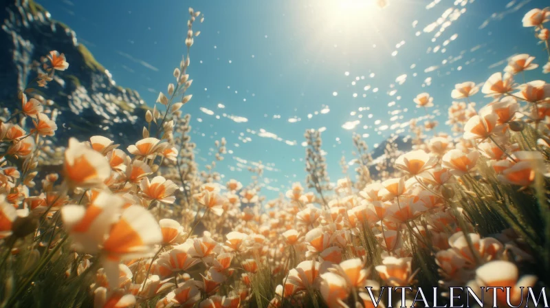 Sunlit Flowers in a Field - A Fusion of Reality and Fantasy AI Image