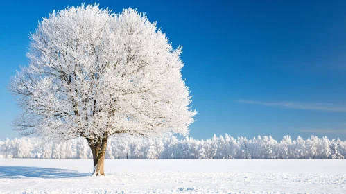 Lonely Tree in Snowy Field During Winter