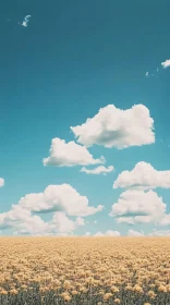 Serene Floral Meadow with White Clouds