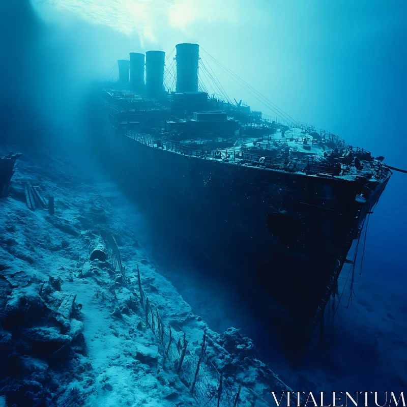 Sunken Ship in the Depths of the Ocean AI Image