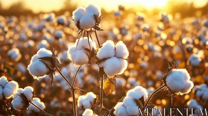 Golden Sunlight Illuminates Cotton Field AI Image