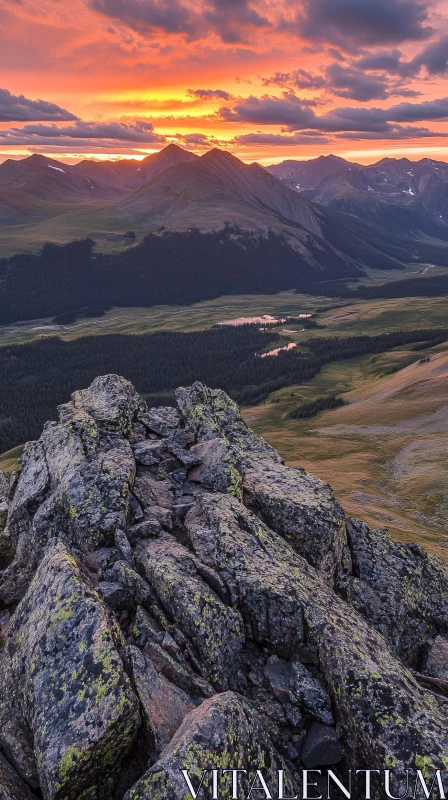 Sunset over Majestic Mountain Range AI Image