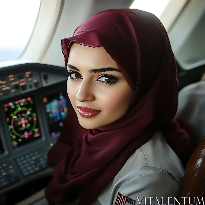 AI ART Woman Pilot in Cockpit