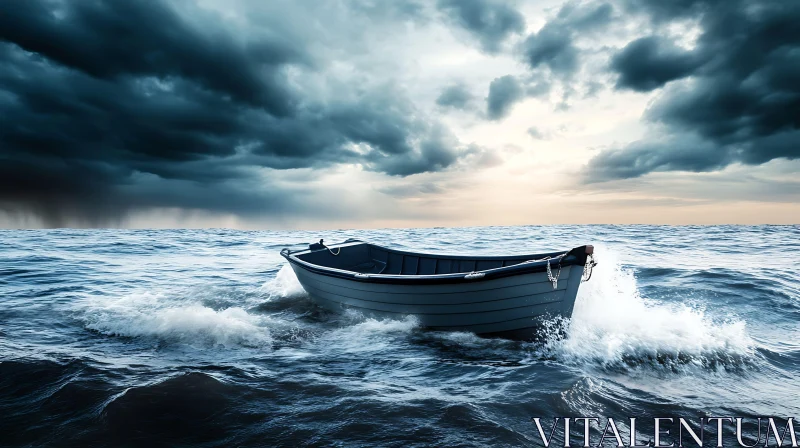 Boat Braving the Stormy Sea AI Image