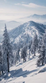 Frosty Mountainscape with Snow-Laden Pines