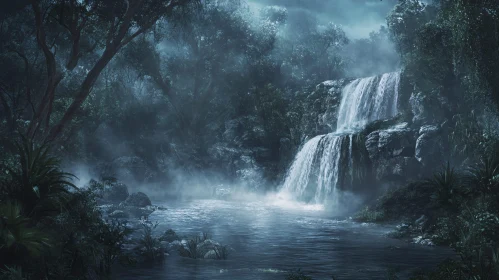 Mystical Waterfall Amidst Lush Forest