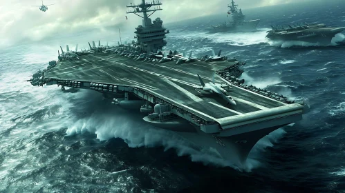 Massive Navy Fleet in Action on Open Seas