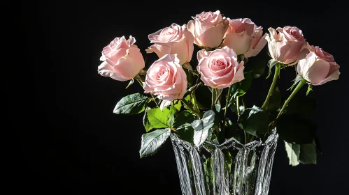 Soft Pink Roses Against Black Background