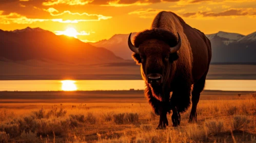 Bison in Golden Light: A Majestic Portrait of Wildlife