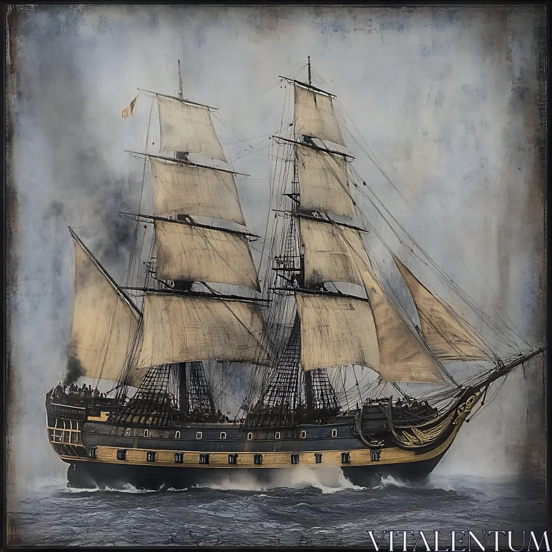 Historic Sailboat on Rough Seas AI Image