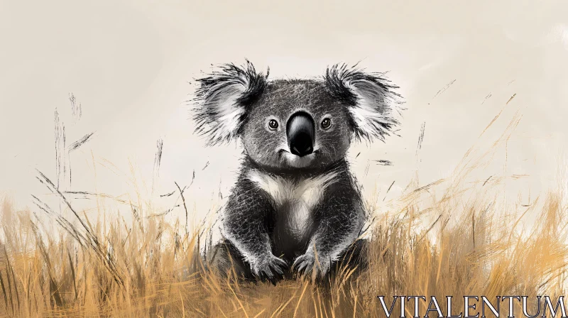 Koala Illustration in Grassland AI Image