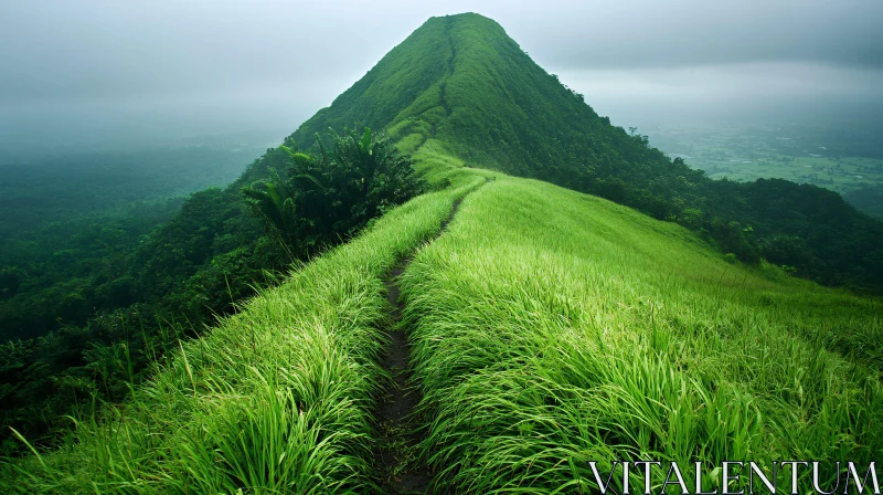 Lush Green Path Mountain Landscape AI Image